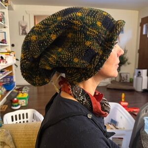 Plaid fleece lined slouch hat
